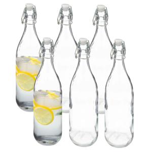 5Five Beugelfles/weckfles - 6x - glas - transparant - luchtdicht - 1 liter - waterfles - limonade