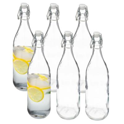 5Five Beugelfles/weckfles - 6x - glas - transparant - luchtdicht - 1 liter - waterfles - limonade