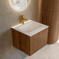 Badmeubel Mondiaz Kurve | 50 cm | Meubelkleur Walnut | Wastafelkleur Talc | Midden spoelbak | 1 kraangat