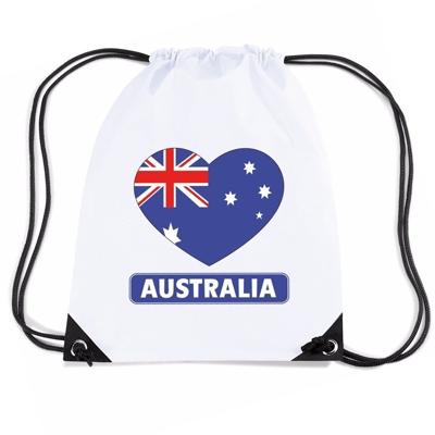 Australie thema sporttas - nylon rijgkoord rugzak - wit met hartjes vlag print - supporters