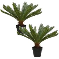 Kunstplant Varenpalm - Set van 2x stuks - groen - D80 x H60 cm - zwarte pot - kunststof - Varens pla