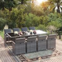 9-delige Tuinset met kussens poly rattan grijs