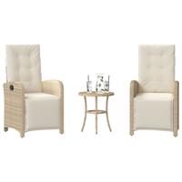 3-delige Bistroset met kussens poly rattan beige
