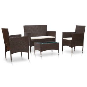 4-delige Loungeset met kussens poly rattan bruin