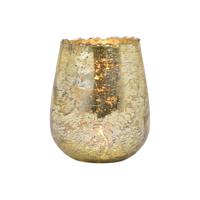 Windlicht - champagne goud - 12 x 15 x 12 cm - glas - kaarsenhouder - voor waxinelichtjes