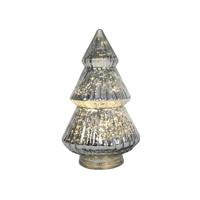 Beeld everlands kunstkerstboom glas LED zilver 22cm
