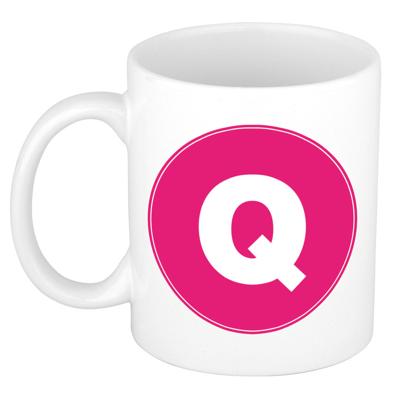 Koffie mok met de letter Q - beker - roze - eerste letter van een voornaam - wit - 300 ml Koffie mok met de letter Q - beker - roze - eerste letter van een voornaam - wit - 300 ml