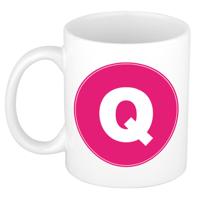 Koffie mok met de letter Q - beker - roze - eerste letter van een voornaam - wit - 300 ml