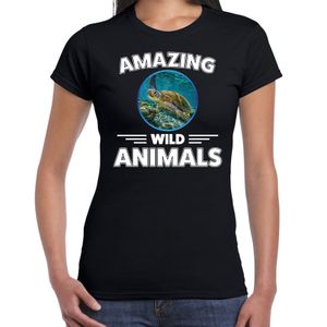 T-shirt schildpadden amazing wild animals / dieren zwart voor dames