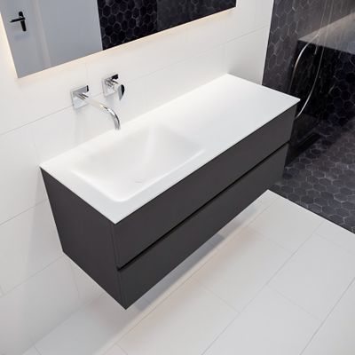 Mondiaz Vica Cloud badmeubel antraciet mat 120 cm 2 lades solid surface enkele spoelbak links zonder kraangat