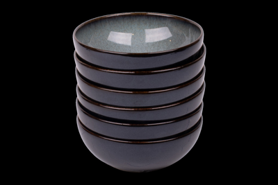 Set van 6 schaaltjes - 15,5 cm - Porto - blauw met groen - Portugees stoneware