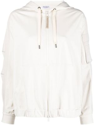 Brunello Cucinelli hoodie zippé à lien de resserrage - Tons neutres