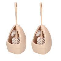 2x Stuks wc-borstels/toiletborstels met randreiniger inclusief houder beige 39.5 cm kunststof - Toiletborstels