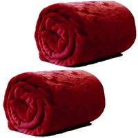 Unique Living Plaid - 2x - fleece deken - fluweel rood - polyester - 130 x 180 cm