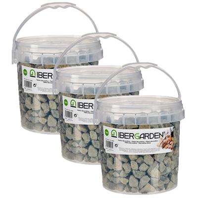 Decoratie steentjes/kiezels - 3x pakjes - grijs - grof - 3 kg - voor bloempot/plantenbak - aquarium
