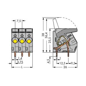 WAGO 2706-102 Veerkrachtklemblok 6.00 mm² Aantal polen 2 Grijs 85 stuk(s)