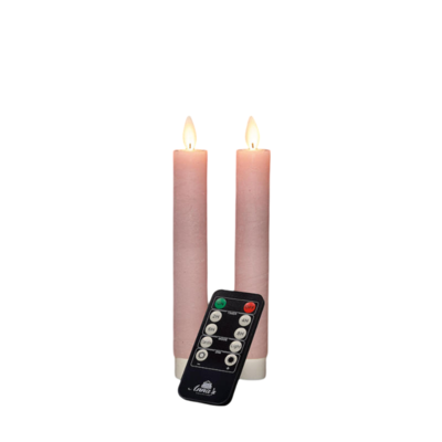 Dinerkaars wax led bewegende vlam op batterij met afstandsbediening 2 stuks h18 cm licht roze - Annas collection