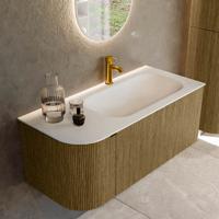 Badmeubel Mondiaz Kurve | 105 cm cm | Meubelkleur Dusk | Wastafelkleur Talc | Solid surface | Wasbak rechter zijde spoelbak | 1 kraangat