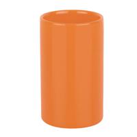 Badkamer drinkbeker/tandenborstelhouder Sienna - porselein - glans oranje - 7 x 11 cm