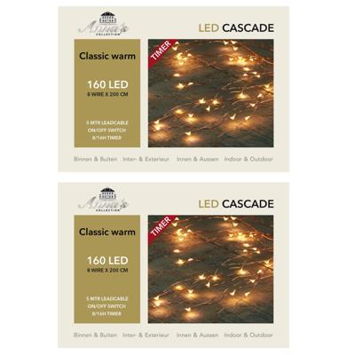 Cascade draadverlichting - Set van 2x stuks - 160 led lampjes - extra warm wit - 8 lichtdraden - ker