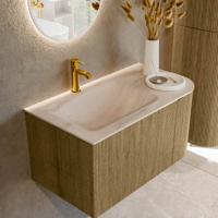 Badmeubel Mondiaz Kurve-Dlux | 85 cm | Meubelkleur Dusk | Wastafelkleur Meli | Solid surface | Wasbak linker zijde spoelbak | 1 kraangat