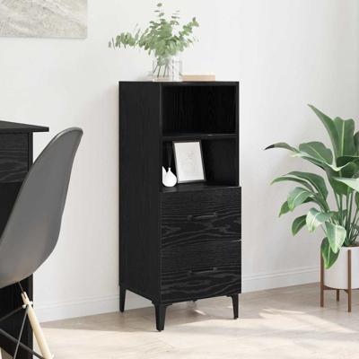 Dressoir met lade Zwart eiken 34 x 34.5 x 90 cm Bewerkt hout