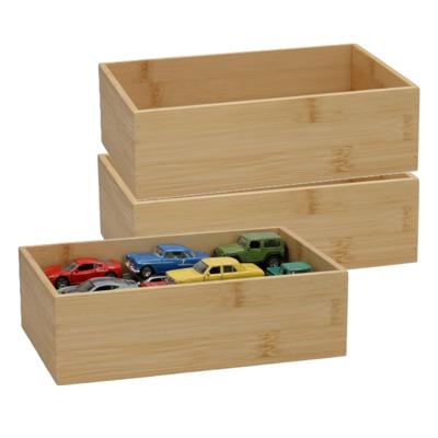 5Five houten bakje - 3x - organizer - bamboe - 23 x 15 x 7 cm - kast en lade verdelers - opslag