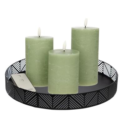 Anna Collection LED kaarsen - 3x stuks - jade groen - met rond dienblad - kaarsenbord - D29 cm