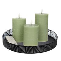 Anna Collection LED kaarsen - 3x stuks - jade groen - met rond dienblad - kaarsenbord - D29 cm