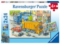 Ravensburger puzzel vuilniswagen en sleepwagen 2x24 stukjes.