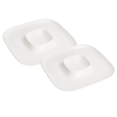 Excellent Houseware Hapjes / Tapas serveerschaal - 2x - poselein - wit - 26 cm - met vakken - rond