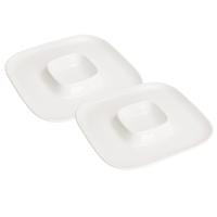 Excellent Houseware Hapjes / Tapas serveerschaal - 2x - poselein - wit - 26 cm - met vakken - rond