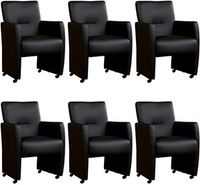 Set van 6 Zwarte leren moderne eetkamerfauteuils Pleasure - Toledo Leer Nero (zwart leer)