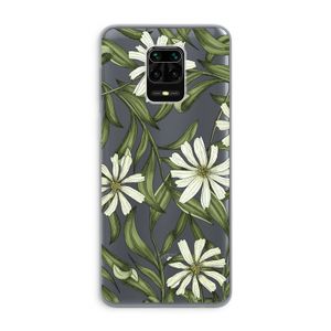 Wit bloemenpatroon: Xiaomi Redmi Note 9 Pro Transparant Hoesje