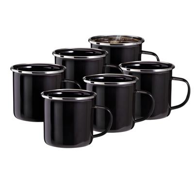 Redcliffs Drinkmokken - 10x stuks - zwart - 350 ml - emaille - kamperen/outdoor - mokken/bekers