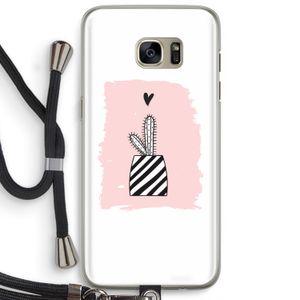 Zwart-wit cactus: Samsung Galaxy S7 Edge Transparant Hoesje met koord