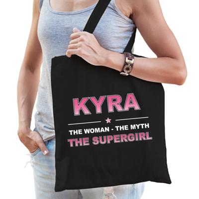 Naam cadeau tasje Kyra - the supergirl - zwart - voor dames - katoen