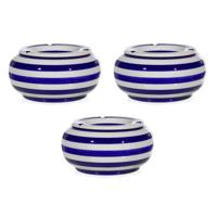 Stormasbak - 3x - blauw/wit - rond - terras asbak - 23 cm - keramiek