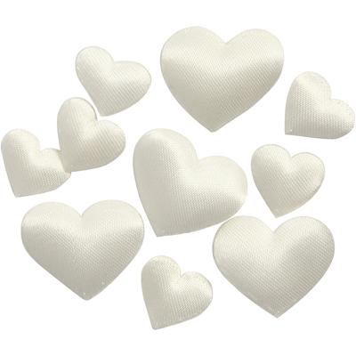 Creativ Company Satijnen harten, afm 10+20 mm, dikte 1-2 mm, off-white, 70 stuk/ 1 doos