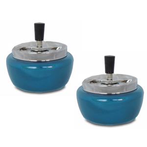 Draai asbak - 2x - metallic turquoise blauw - 13 cm - draai asbak - drukasbak