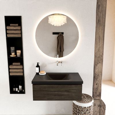 MONDIAZ BUKLA 80cm badmeubel modulair kleur Dark Brown met 1 lade. Wastafel CLOUD midden 0 kraangaten kleur Urban.