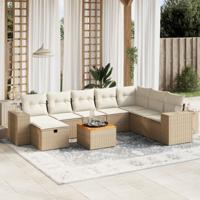 9-delige Loungeset met kussens poly rattan beige