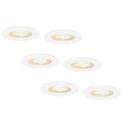 Set van 6 Nola LED inbouwspots - Lage inbouwdiepte (49mm) - 5 Watt 480 lumen - 2700K warm wit - Dimbaar - Rond - IP65 waterdicht voor binnen, buiten en badkamer - Wit