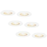 Set van 6 Nola LED inbouwspots - Lage inbouwdiepte (49mm) - 5 Watt 480 lumen - 2700K warm wit - Dimbaar - Rond - IP65 waterdicht voor binnen, buiten en badkamer - Wit