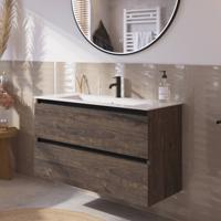Saqu Gaia voorgemonteerd badmeubel met zwarte greeplijst incl. keramische wastafel 101x51cm kasteel bruin