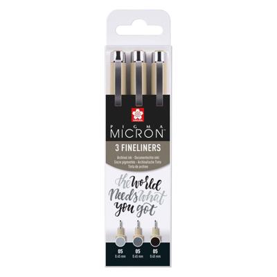 Sakura pigma micron 05 fineliner set, 3 pennen, zwartgrijs
