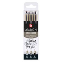 Sakura pigma micron 05 fineliner set, 3 pennen, zwartgrijs