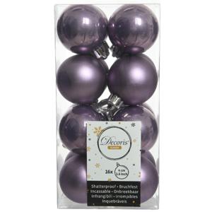 Decoris kleine kerstballen - 16x st - lila paars - 4 cm - kunststof - onbreekbare kerstballen