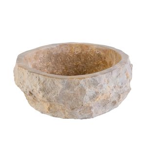 Waskom BWS Stone Rond 35x35x15 cm Met Gepolijste Binnenzijde Natuursteen Creme