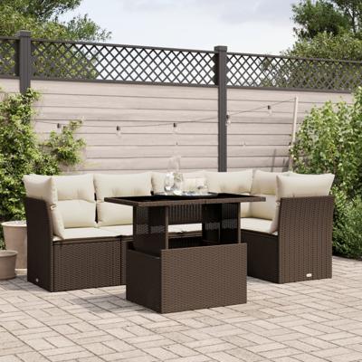 6-delige Loungeset met kussens poly rattan bruin